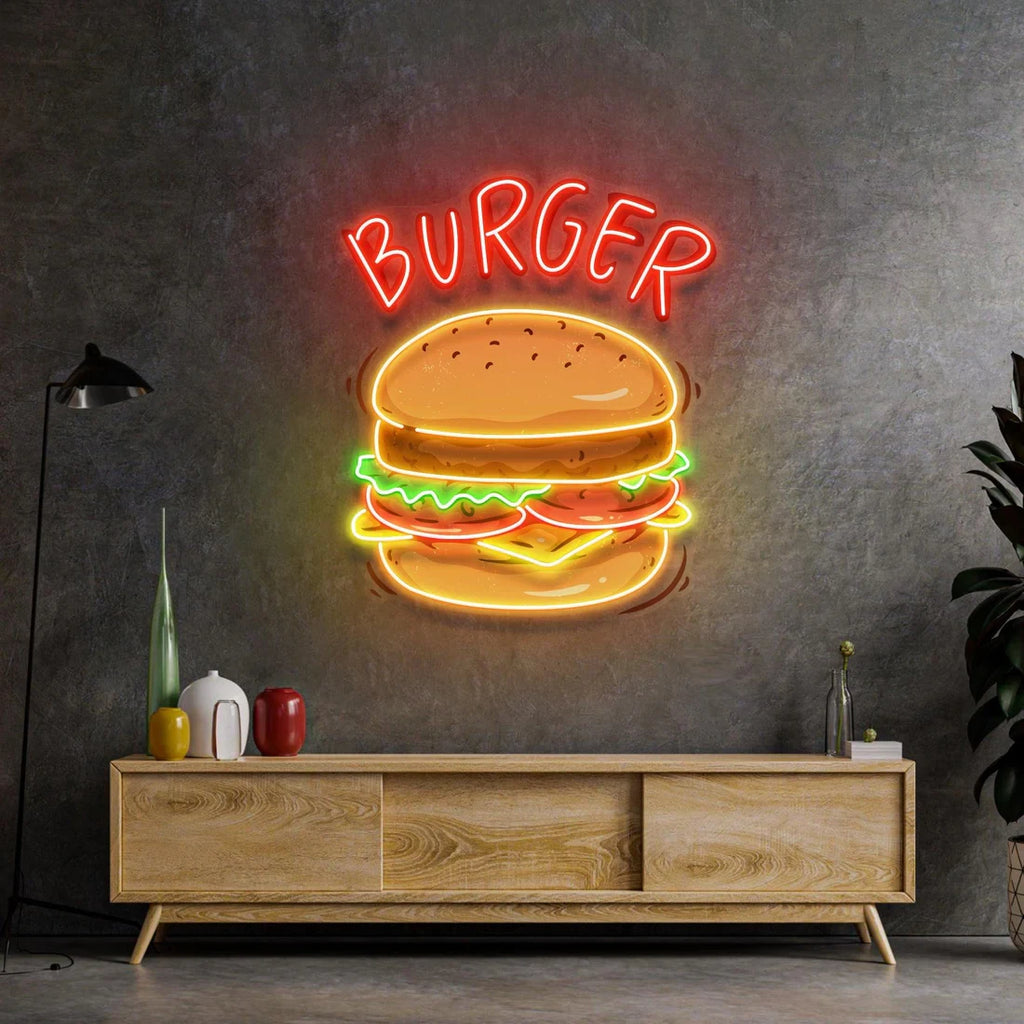 Hamburger Neon Sign Burger Neon Home Wall Decor Fast Food Coffee Shop Restaurant Bar Decoration Food Neon