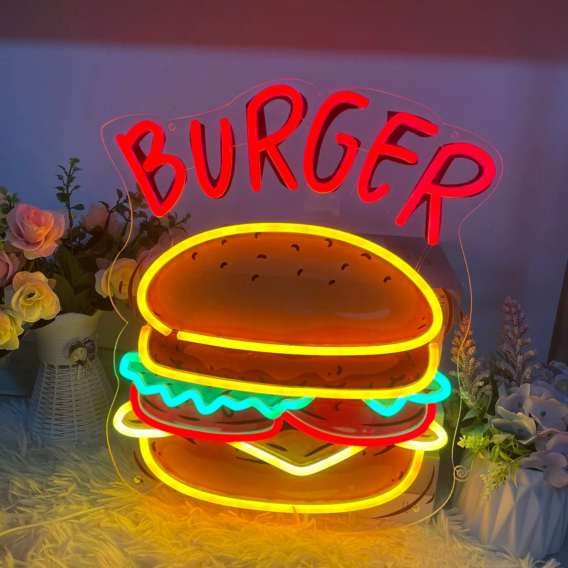 Hamburger Neon Sign Burger Neon Home Wall Decor Fast Food Coffee Shop Restaurant Bar Decoration Food Neon