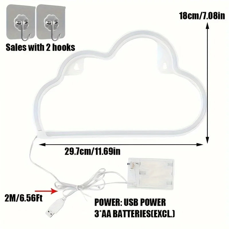 Cloud neon light logo, USB or battery powered novel night light, used to decorate girls' bedrooms, birthday party gifts, wedding