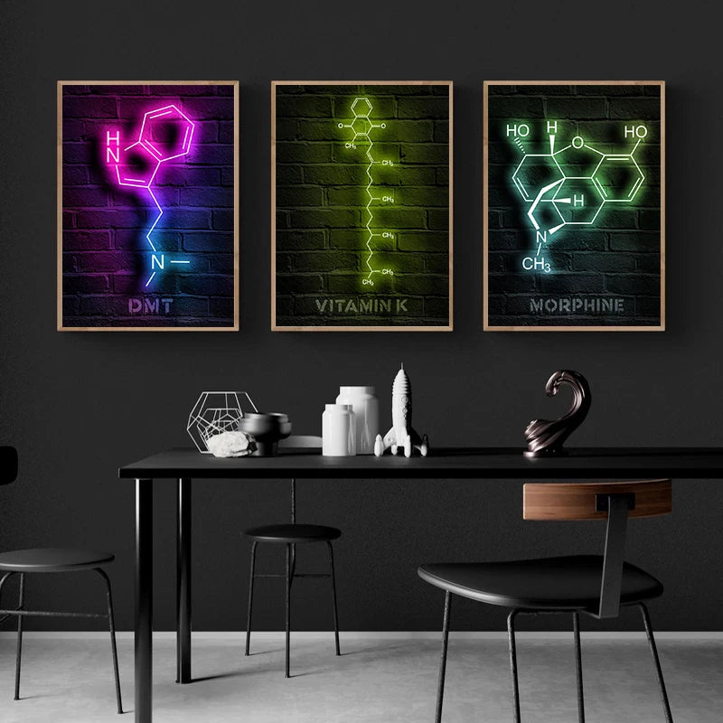 Neon Style Chemistry Molecules Poster Physics Science Prints