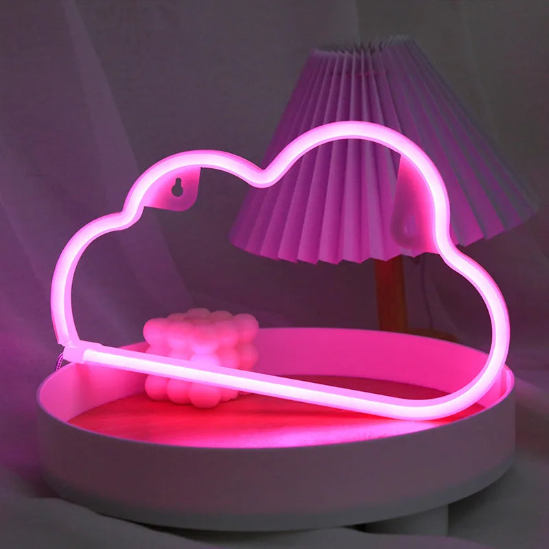 Cloud neon light logo, USB or battery powered novel night light, used to decorate girls' bedrooms, birthday party gifts, wedding