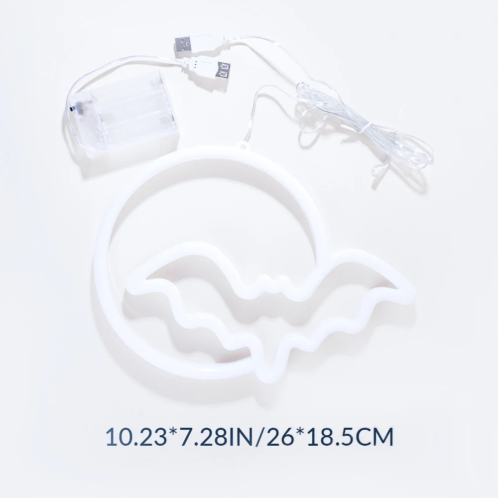 Neon Signs, Moon Bat LED Neon Lights, Neon Sign for Wall USB/Battery Led Neon Sign for Wall Decor, Gift, Bar, Halloween