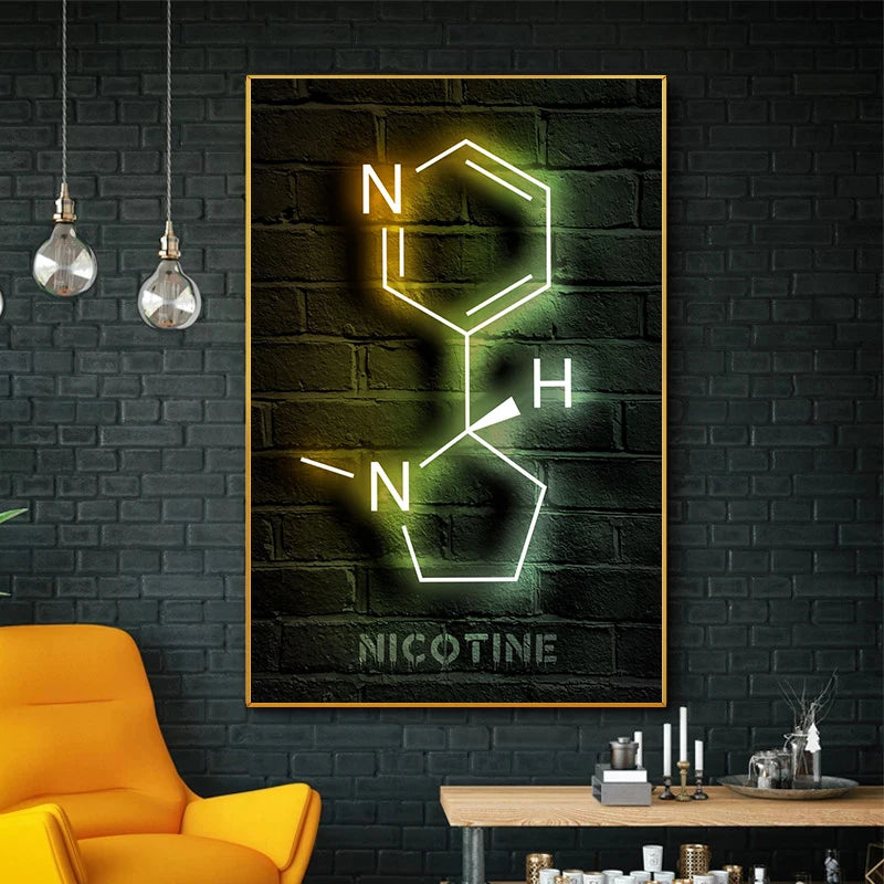 Neon Style Chemistry Molecules Poster Physics Science Prints