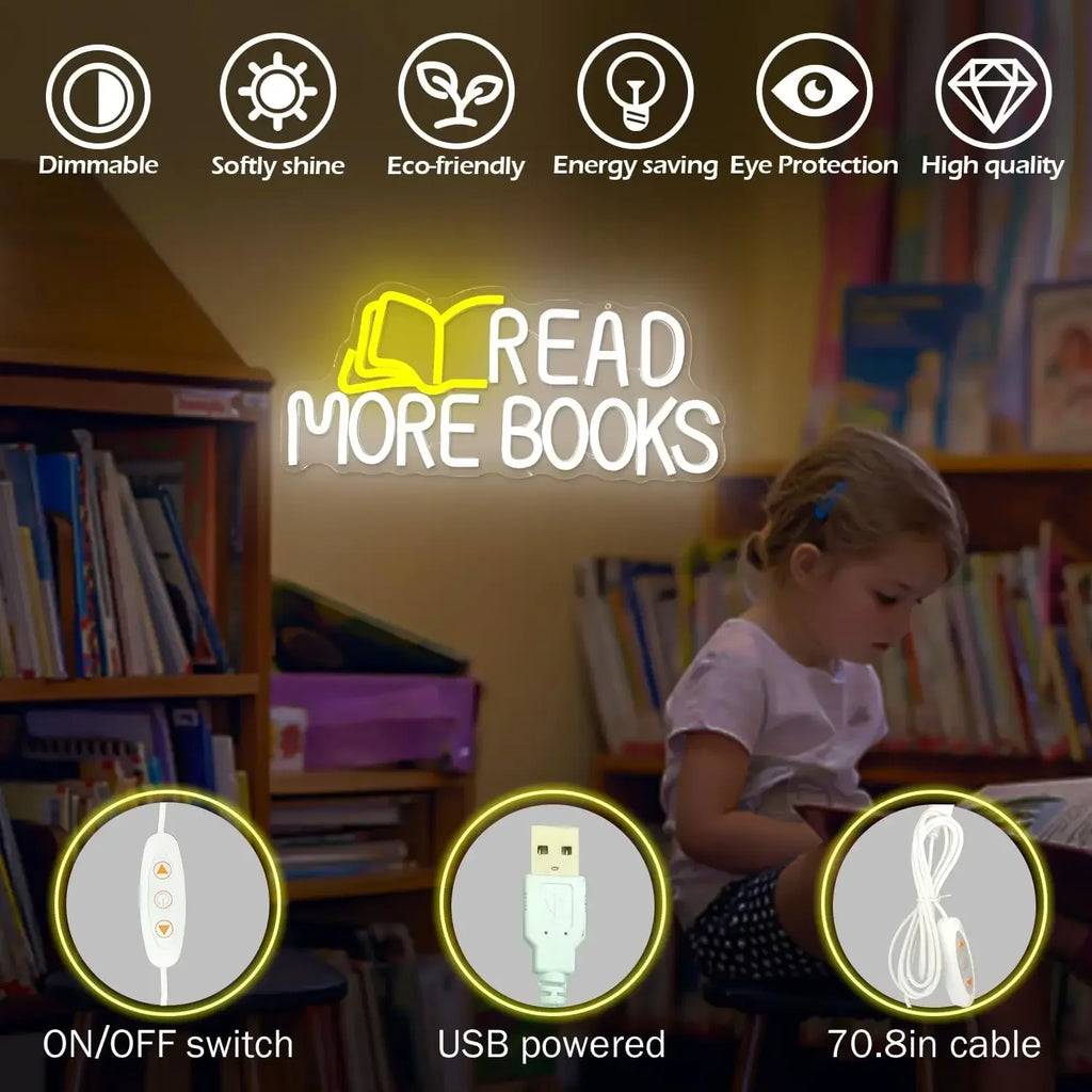 Read More Books Neon Sign LED Neon Light for Classroom Bedroom Bookstore Reading Room Library Museum Study Room Decor